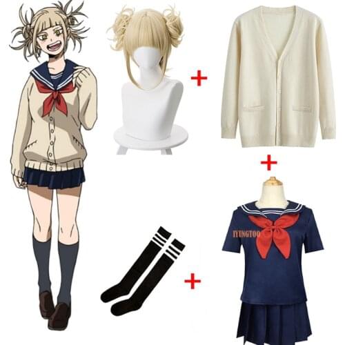 My Hero Academia Cosplay Boku No Hero Academia Himiko Toga Costume JK Uniform Wig with Sweaters Women Short Sailor Suits (#MY1)