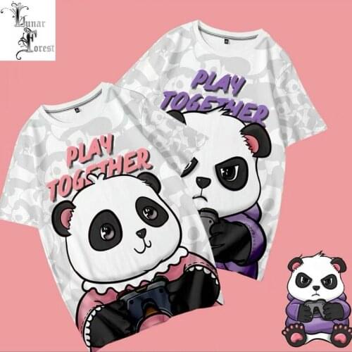 Cute Panda Game Player 3D Print Couple Tshirt Summer Fashion Round Neck Short Sleeve Popular Japan Harajuku Streetwear Plus Size