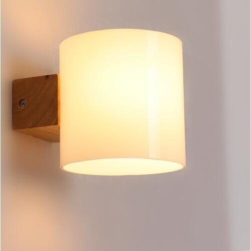 Nordic Contracted Solid Wood & Glass Wall Lamp Modern Bedroom Corridor Wall Light Bedside Cafe Bar Coffee Shop Bedroom