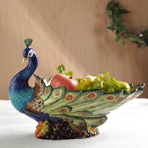 Peacock decoration Continental pastoral ceramic plate Home living room coffee table fruit bowl dried lo831246