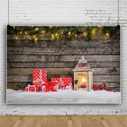 Vinyl Wood Background For Photography Christmas Festivals Lantern Gift Winter Snow Child Family Shoot Photocall Photo Backdrops