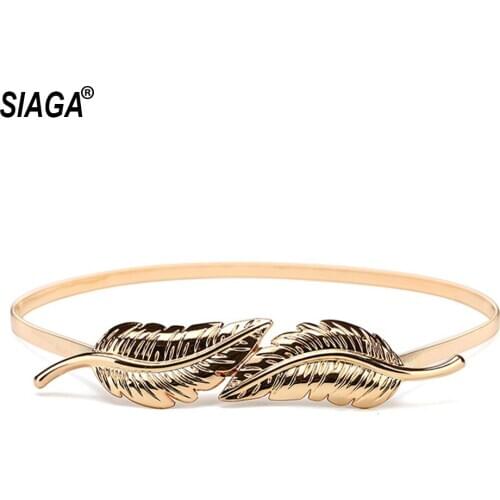 Fashion Unique Design Ladies Gold Leaf Clasp Slide Buckle Metal Elastic Chain 1cm Wide Female Accessories for Women AK037