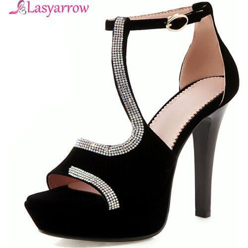 Sgesvier Womens High Heels Sandals Rhinestone Thin Heels Summer Fashion Cross Strap Ladies Shoes Black Stiletto Heels J783