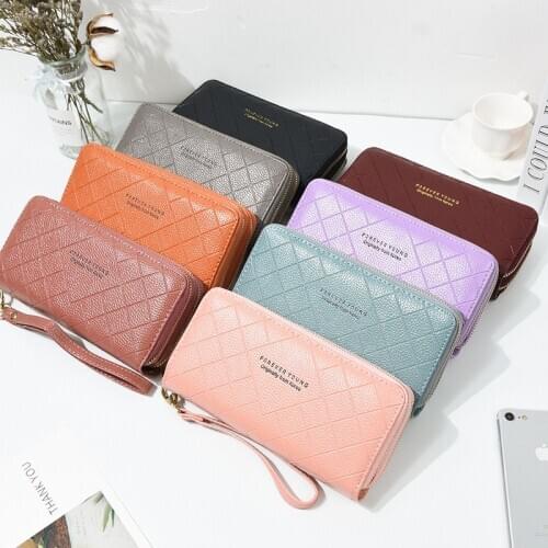 Women Wallets Leather Ladies Long Wallet Fashion Double Zipper Bag Multicolor Wallet Geometric Coin Purse Billetera