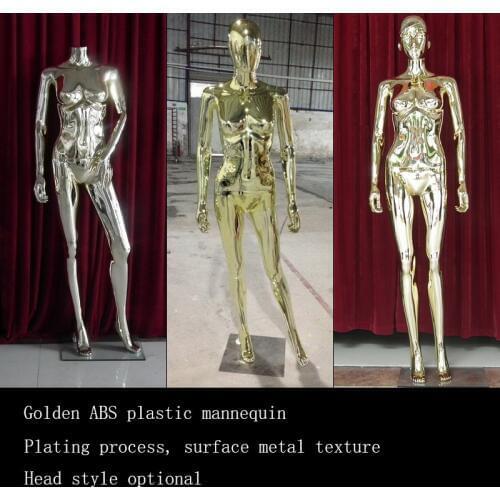 EU & US Body dress show golden chrome mannequin Plastic material women clothes store Full-body display model with metal base