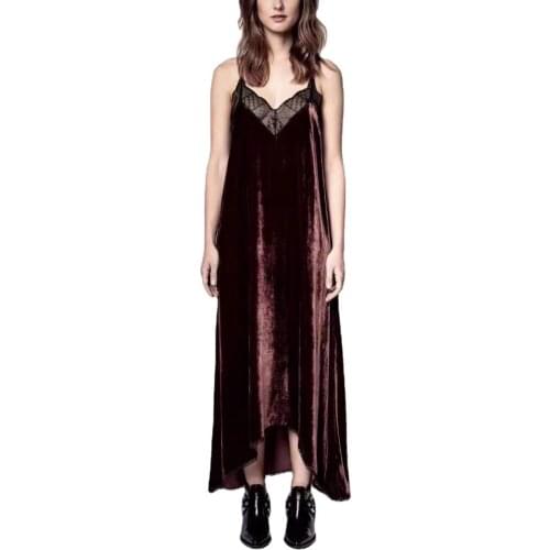 Women Dress 2021 Summer New Style Velvet Lace Trim Classic Strap Dress