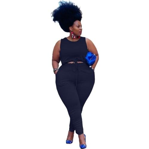 Vest Leisure Sports Plus Size Two-piece Suit Sleeveless Slim Jogger Tracksuit Fashion Black Clothing Set for Woman Dropshipping