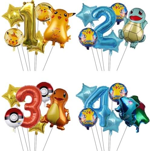 1Set Pokemon series Pikachu Jenny Turtle Aluminum balloon Children number balloons Birthday party decoration Balloon set