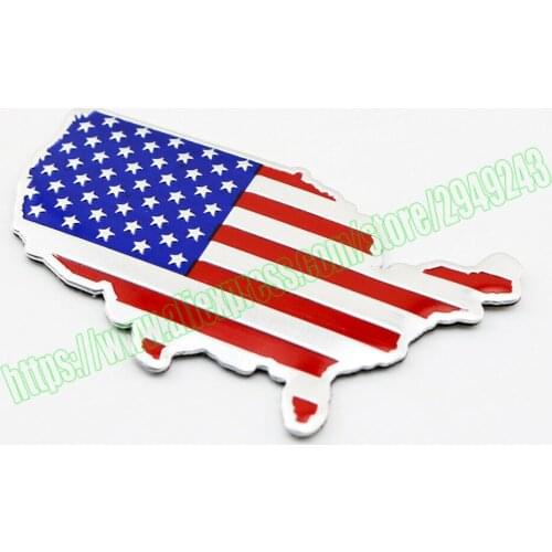 2PCS ABS Chrome Metal 3D Decal Sticker US USA American Map Flag Emblem Badge Car Parts