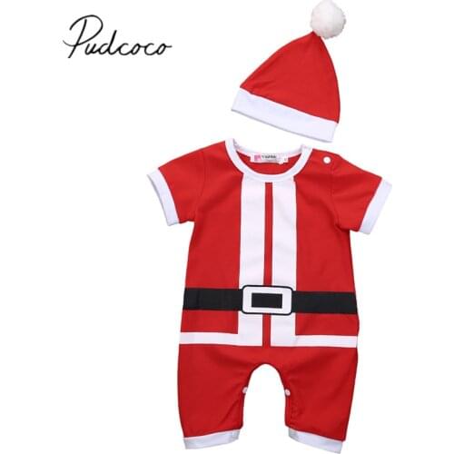 2018 Brand New Newborn Infant Baby Girl Boy Xmas Romper Jumpsuit + Hat 2Pcs Sets Christmas Santa Claus Costume Outfits Playsuit