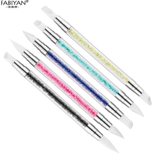 2 Way Rhinestone Crystal Nail Art Brush Pen Silicone Carving Emboss Shaping Hollow Sculpture Acrylic Manicure Dotting Tools Deco