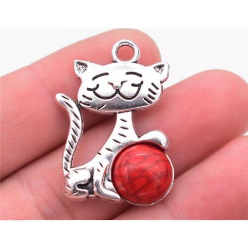 33*25mm 5pcs Antique Silver Plated Smile Cat Charm Pendant For DIY Necklace Jewelry Accessories-E1-09