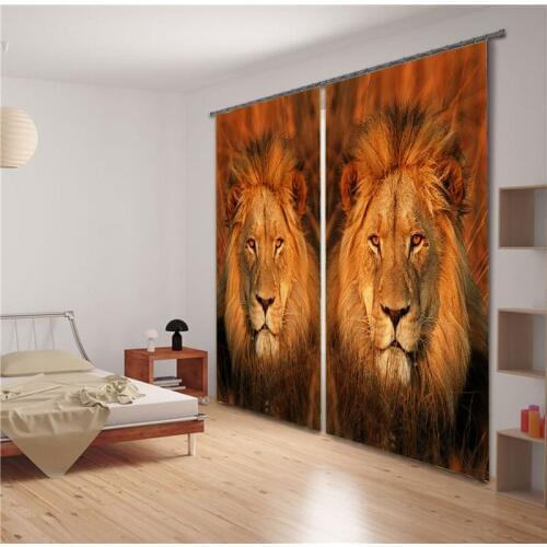 Lion 3D Blackout Window Curtains For Living room Bedding room Hotel/Office Curtain Drapes Cortinas Rideaux para sala pillowcase