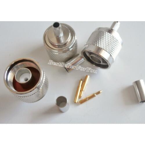 5Piece N Male Plug Crimp For RG58 RG142 LMR195 RG400 Cable Straight RF Connector Nickelplated NEW