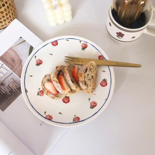 Bone China Dinner Plate Small Floral Tableware Dessert Cake Snacks Dish Western Food Beef Steak Plate Dinner Kitchen Dinnerware