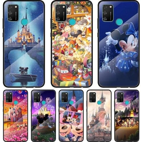 Disney Mickey Castle Tempered Glass Cover For Honor 30 20 10 9X 8X Pro Plus Lite Silicone Phone Case Coque