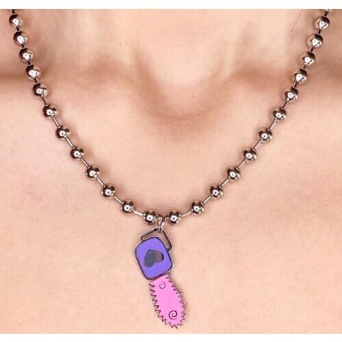 Harajuku chain Choker retro short chain neck chain simple street personality pink chainsaw Necklace