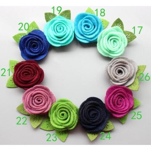 100 pcs/lot, 1.57 inch Mini Felt Flower with Leaves, handmade Felt Flower For DIY Hair Accessories You Choose color