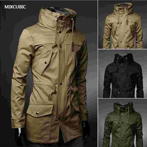 Davidyue 2017 England style High collar jacket trench men army green Business casual slim Windbreaker for men coat jacket M-XXXL