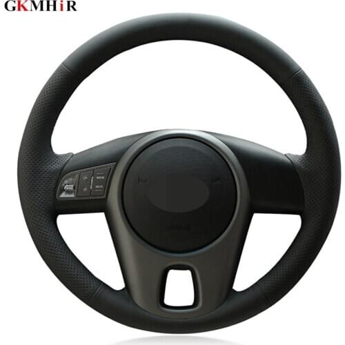 DIY Hand-stitched Non-slip Black Genuine Leather Car Steering Wheel Cover For Kia Forte 2009-2014 Soul 2010-2013 Rio 2009-2011