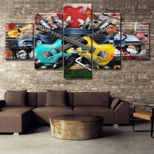 Guitar Hobby Musical Instruments full drill square round diamond painting 5pcs mosaic diamond embroidery Rhinestone wall artL656