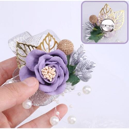 Hot Sale Groom Corsage Exquisite Wrist Flower Wedding Full Set of Simulation Flowers Mori Bridesmaid and Best Man Corsage XH071