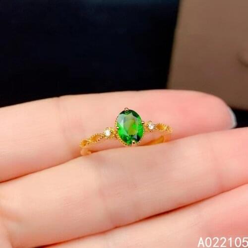 KJJEAXCMY fine jewelry 925 sterling silver inlaid Natural Diopside women classic lovely oval adjustable gem ring support detecti