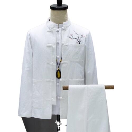 Classic menswear, Jacket & Pants, Vintage Chinese Style, Wedding Dress, Size 4XL, High Collar Suit/ suits for men burgundy