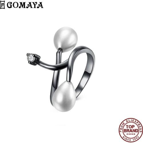 GOMAYA Inlaid White Shell Pearl Rings For Women Creativity Personality Ring Festival Birthday Gift Fashion Jewelry New Listing