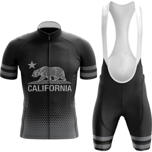 CALIFORNIA Republic V7 Cycling Jersey Set Maillot Ciclismo Hombre Short Sleeve Bike Clothing Bib Shorts Gel Breathable Pad MTB