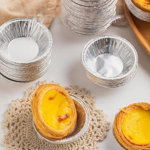100Pcs Egg Tart Flan Mould Round Disposable Pewter Dessert Cupcake Baking Cups for DIY Fondant Cake Decorating Tool