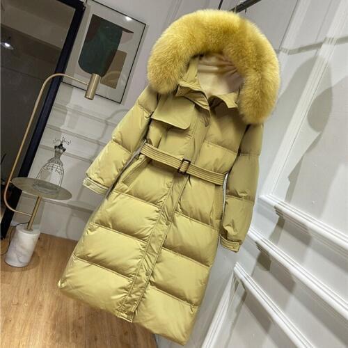 Big Natural Fox Fur Collar Winter Jacket Women 2021 New 90% White Duck Down Jacket Thick Warm Down Coat Hooded Long Parkas Snow