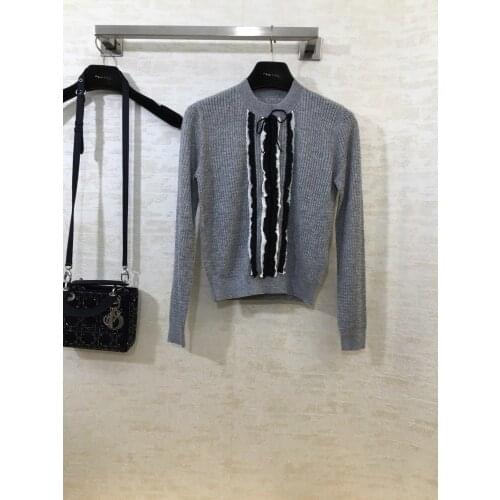 Fashion 2021 new ladies long-sleeved sexy casual stitching lace bow knitted top 1202