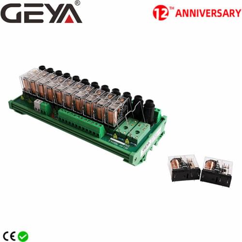GEYA NGG2R Modular PLC Din Rail Type 12 Channel Relay Module with Fuse Protection AC DC 12V 24V