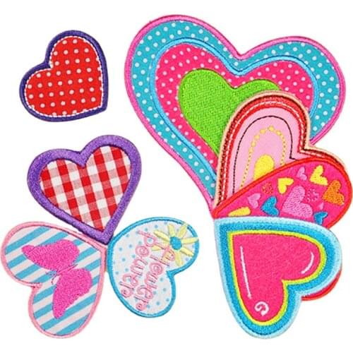 Cartoon Heart Love DIY Iron On Patches Sewing Embroidered Applique for Jacket Clothes Stickers Badge DIY Apparel Accessories