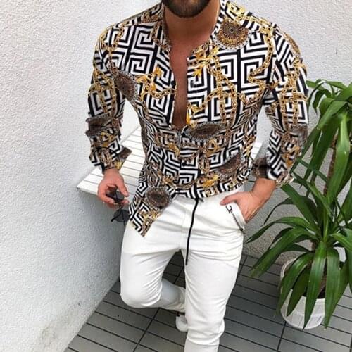 European American Men Shirt 2021 Hot Sale Clothing Casual Fashion Printed Shirt Single-Breasted Cardigan Long Sleeve Shirt