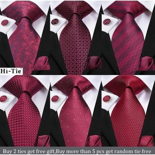 Hi-Tie MenTie Burgundy Paisley Silk Wedding Tie For Men Fashion Design Quality Hanky Cufflink Gift Tie Set Dropshipping Business
