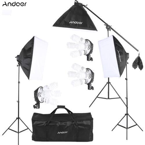Andoer Photo Studio Kit Video Lighting Accessories 45W Bulb 4in1 Bulb Socket Softbox Light Stand Cantilever Stick Carrying Bag