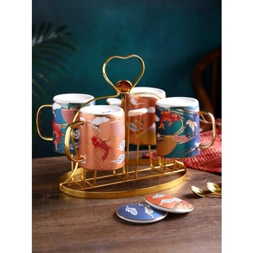 Creative Coffee Mug Set Household Drinking Ceramic Water Cup And Lid Milk Tea Party Teacup Home Drinkware Decoration
