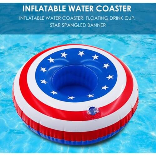 US Flag Inflatable Swimming Pool Drink Cup Stand Holder Float Toy Coasters Bathing Pool Toy Party Decoration Bar Coasters