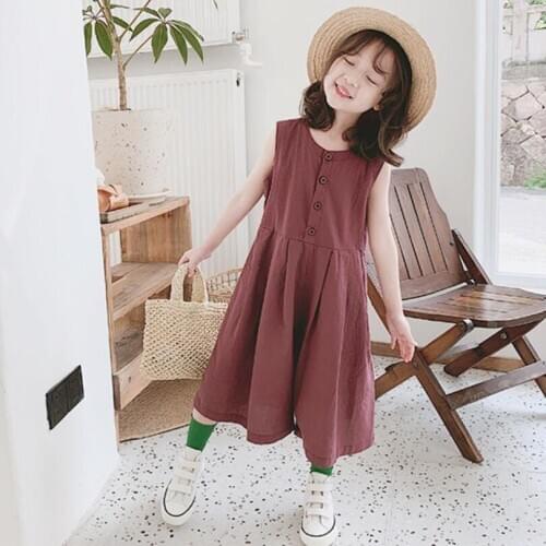 New 2020 Summer Korean Toddler Baby Overalls Pants Kids Trousers Solid Color Girls Jumpsuit Children Cotton Trousers JW8333