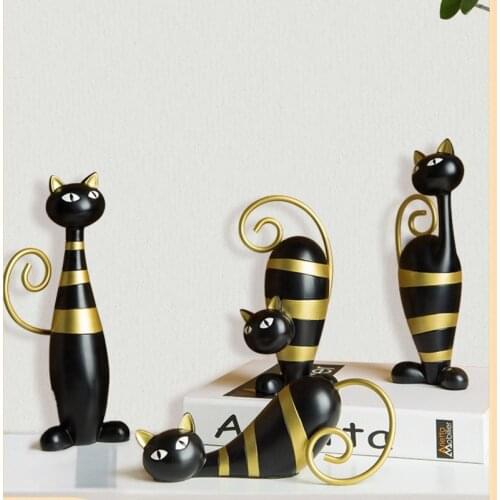 New Creative Luxury Cat Cute Small Decoration Black Gold Resin Cat Sculpture Home Craft Decoration Holiday Gifts Home Decoration