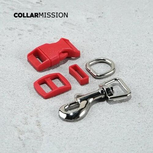 Plastic buckle+Tri-Glid+square keeper+D ring+metal dog clasp/set)4.5 sets of red 15mm DIY dog collar accessories