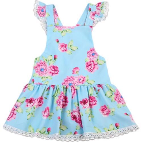 Baby Kids Girls Ruffles Sleeveless Dress Wedding Party Princess Tutu Dress Sky Blue Print Clothing