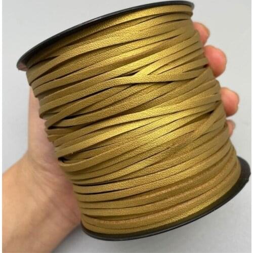3MM Gold Suede Korean Velvet Leather Cord Braided Lace for DIY Handmade Beading Bracelet Jewelry Making Flat String