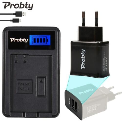 PROTBY New EN-EL14 ENEL14 EN EL14 LCD Camera Charger + 2 Port USB Plug For Nikon D5200 D3100 For Nikon D3200 D5100 P7000 P7100