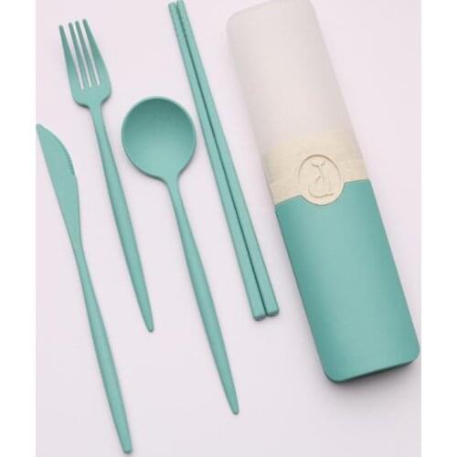 Portable 4Pcs Children Dinnerware Sets Chopsticks Fork Spoon Set Utensil Set Travel Cutlery Camping Tableware Portable Set