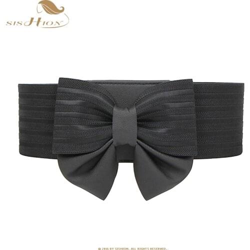 SISHION Summer Elegant Sweet Big Bow Waistband Elastic Wide Stretch New Black Belts for Women Vintage Girls Cinch Belt VB0020