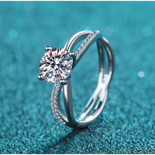 Silver 1 Carat Excellent Cut Diamond Test Passed D Color Good Clarity Moissanite Ring Silver 925 Wedding Rings Female Jewelry