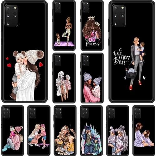 Black Brown Hair Baby Mom Girl Son Phone Case For Samsung Galaxy S20 FE S21 Ultra S20 S10 S9 Plus S10E S8 silicone Back Cover